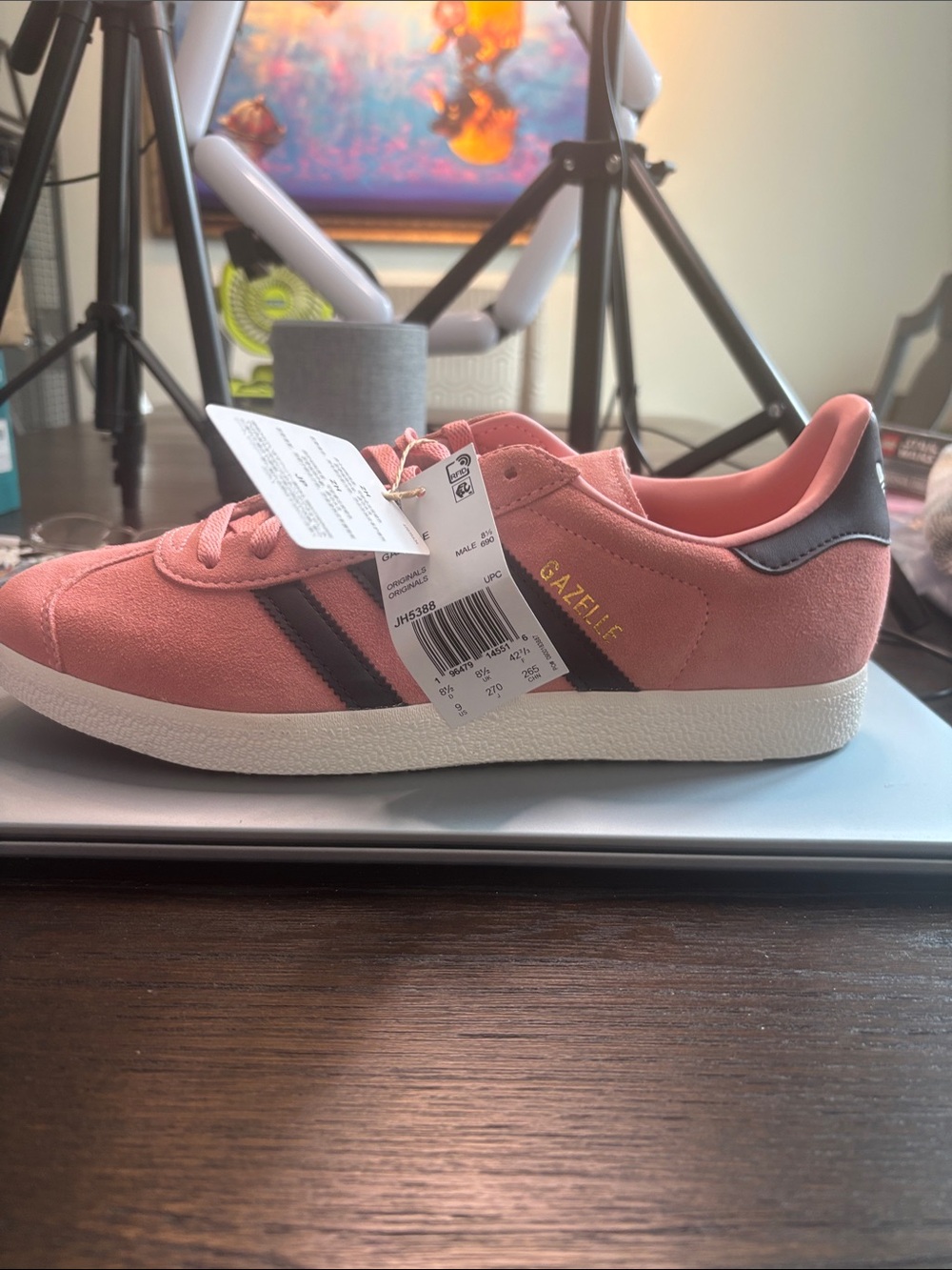 adidas Gazelle Women’s Pink Suede Sneakers with Black Stripes